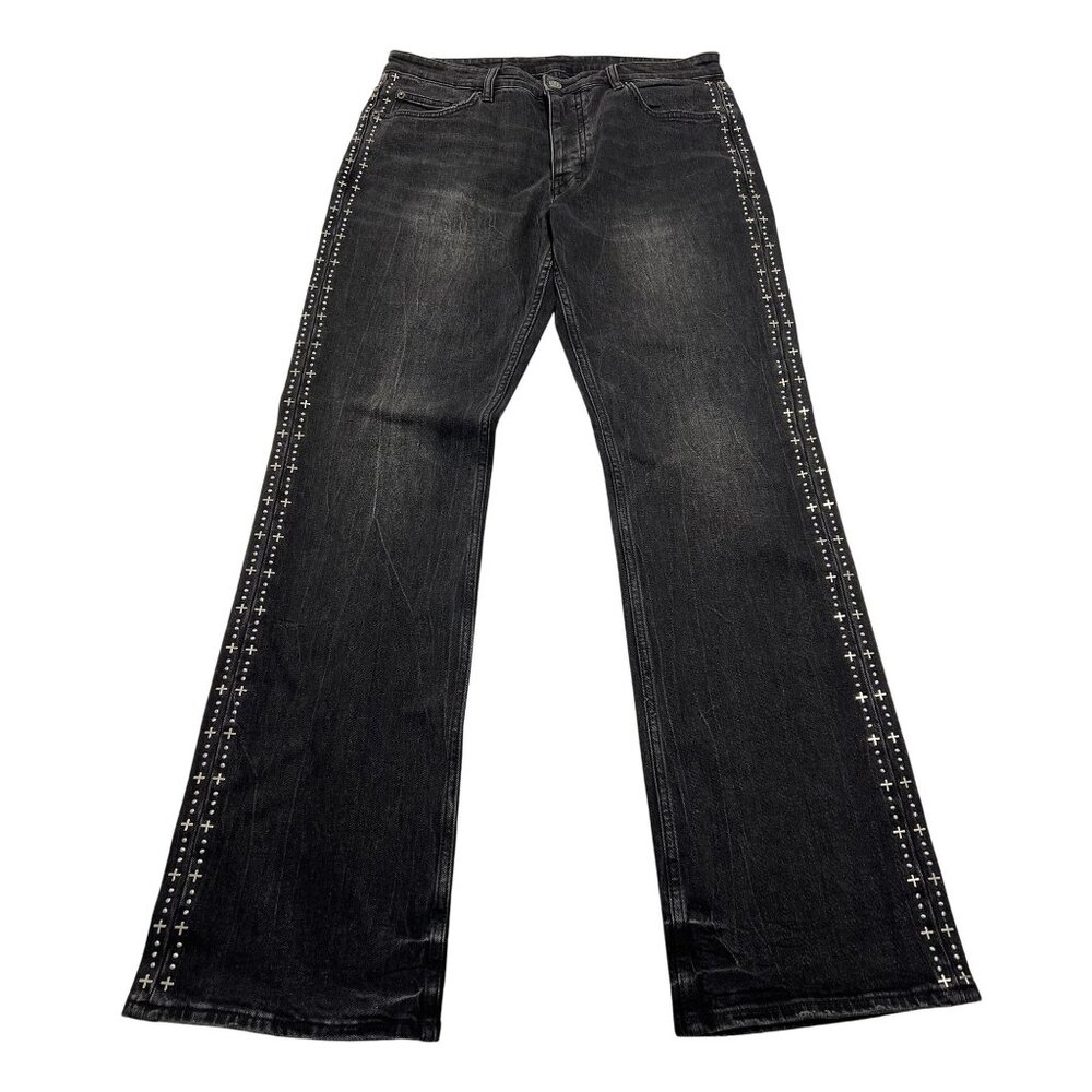 Ksubi Bronko Metalik Stripe Boot-Cut Jeans in Black